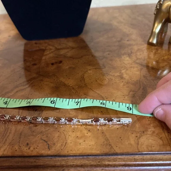 Vintage Avon Silver Tone Tennis Bracelet Garnet And Clear Rhinestone 8.5" - Picture 2 of 5